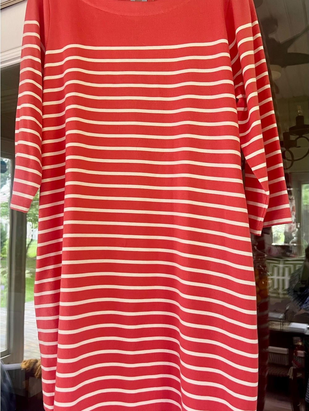 NWOT L.L. Bean Coral and White Striped Boatneck Knit Dress - Picture 6 of 7